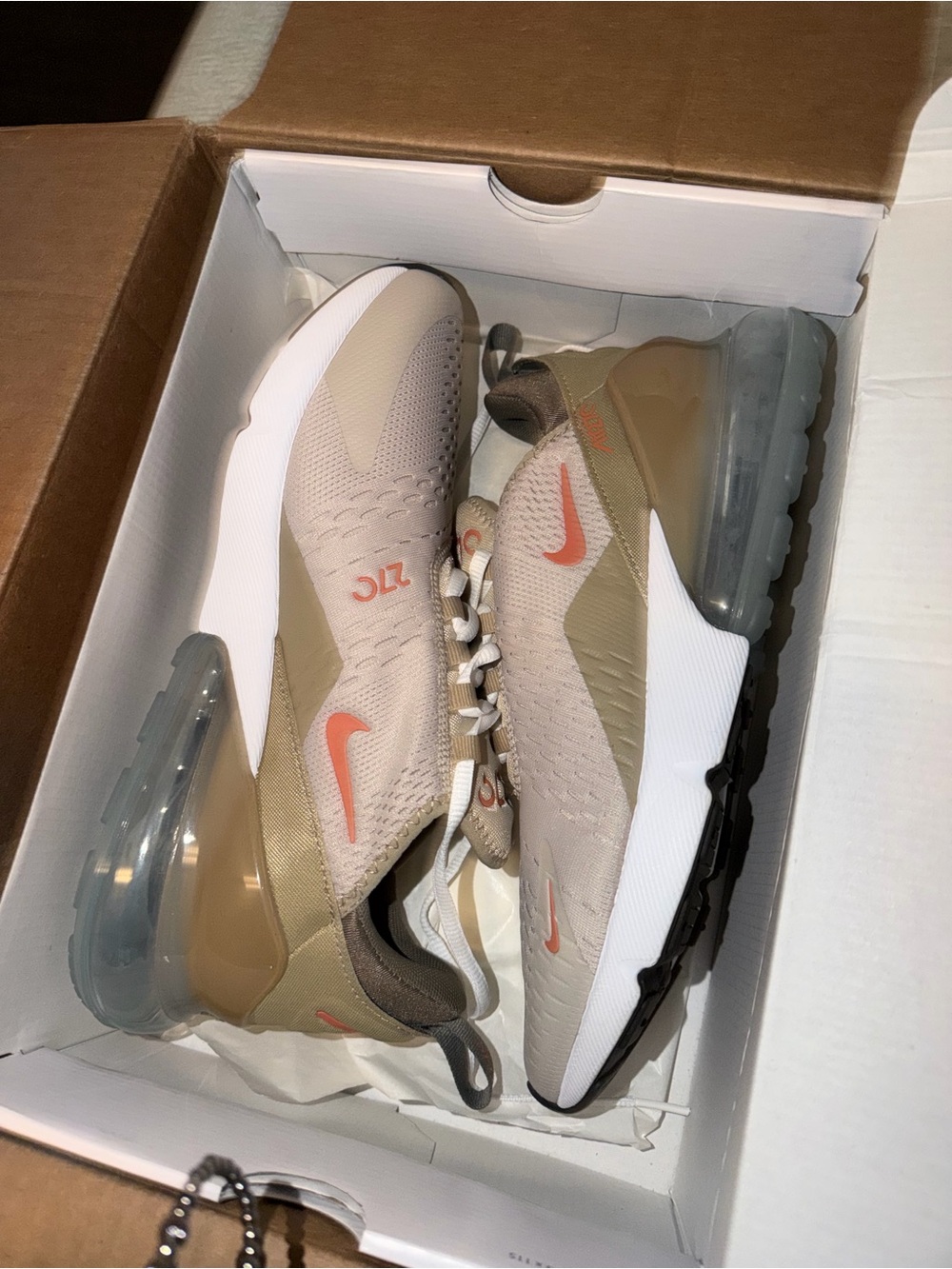 Nike Women’s Air Max 270 Sneakers - Beige with Coral Accents
